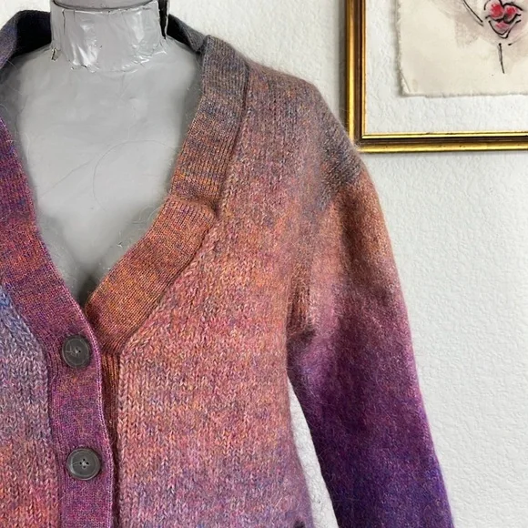 Re/Done 90s V Neck Space Dye Knit Cardigan Button Front Ombre - Picture 2 of 9
